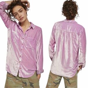 Anthropologie Pilcro Mara Lavender Purple Velvet Button Down SZ SM